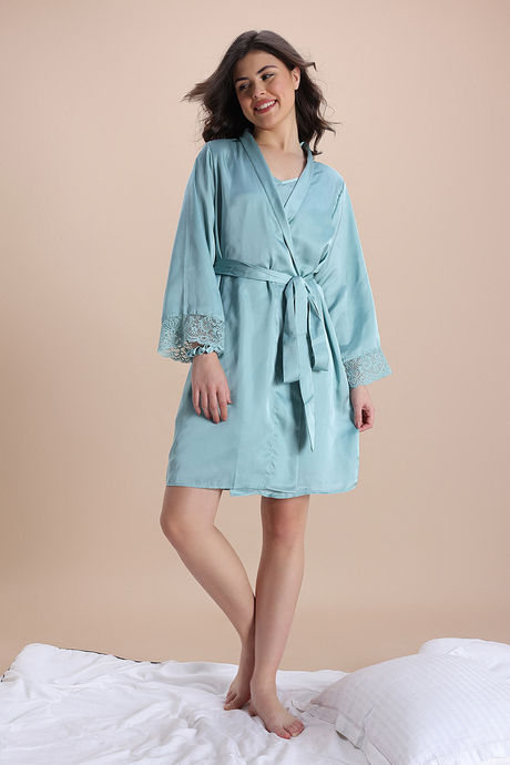 Zivame Luxe Satin 4 Pc Sleep Set - Mist Green — image 3